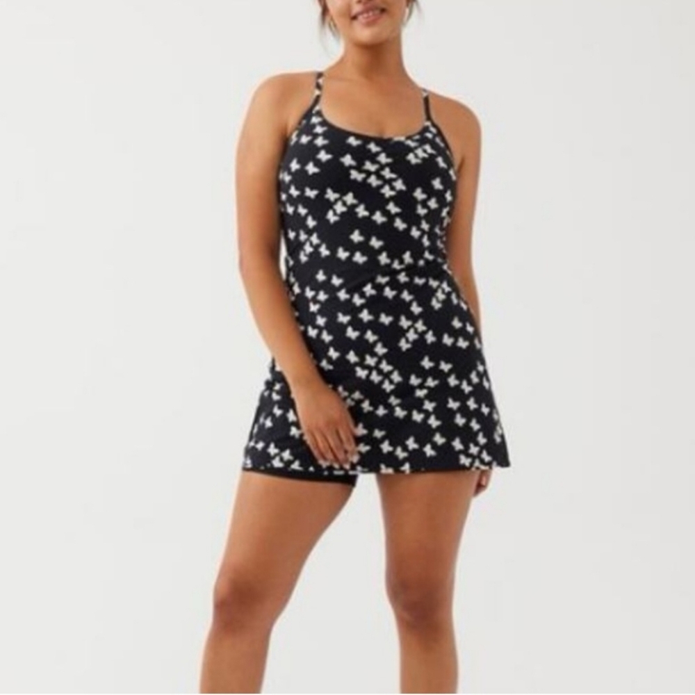 Outdoor Voices The Excercise Dress Black and White Ditzy Butterfly Print Size M